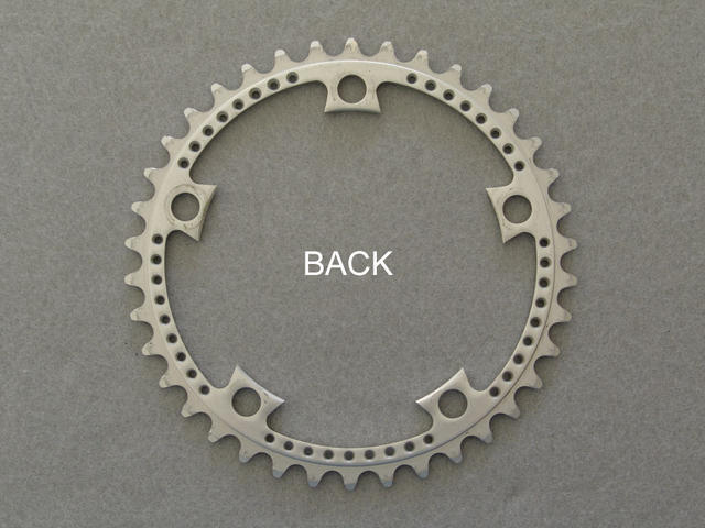 <------------------ SOLD ------------------> Stronglight model 105 bis chain ring - 38 tooth - 122 mm BCD (USED)
