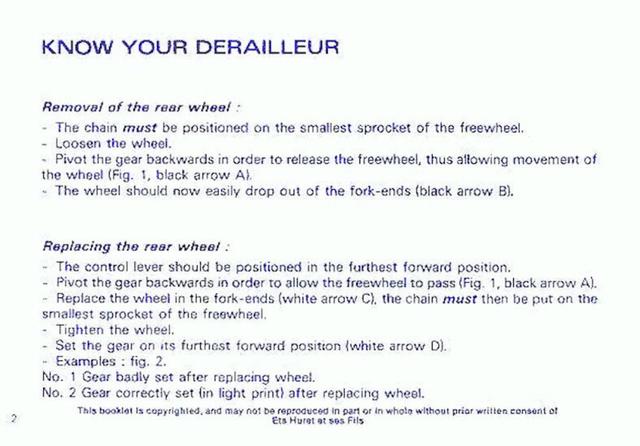 Huret derailleur instruction manual (1980)