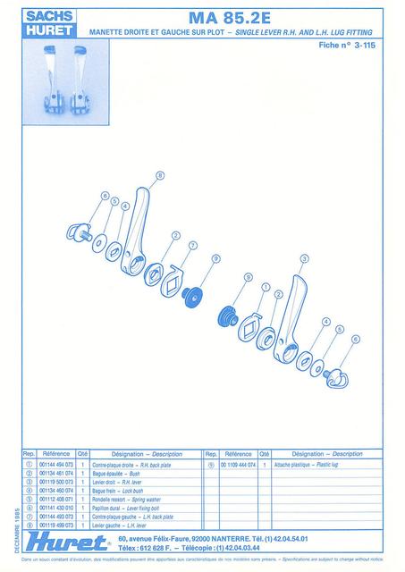 Sachs Huret catalog - Product Sheets (1985)