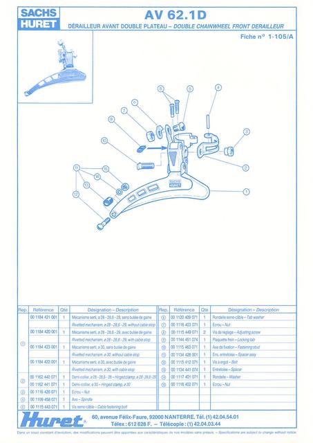 Sachs Huret catalog - Product Sheets (1985)