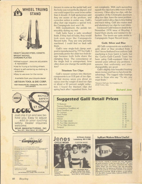 <------ Bicycling Magazine 09-1979 ------> Super Lightweight Components - Galli