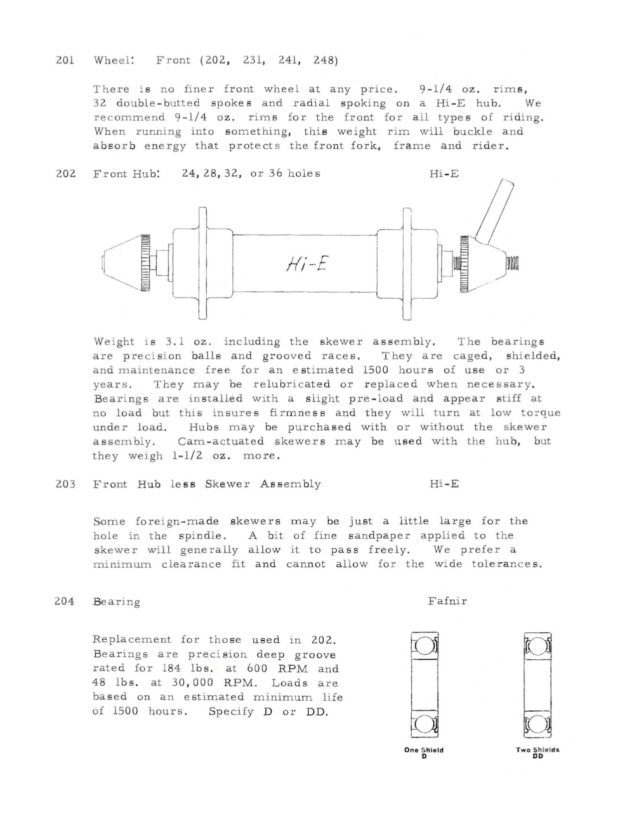 Hi-E parts list / price list (1971)