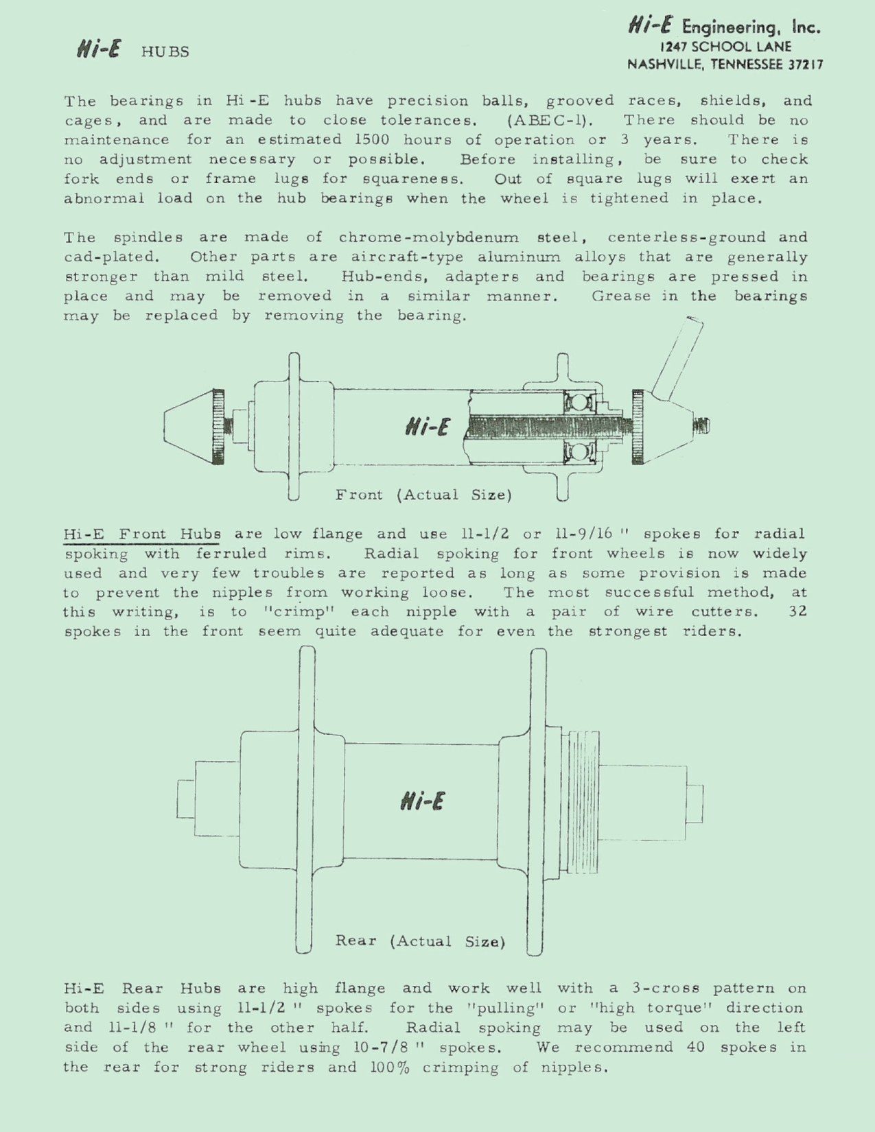 Hi-E parts list / price list (12-10-1972)