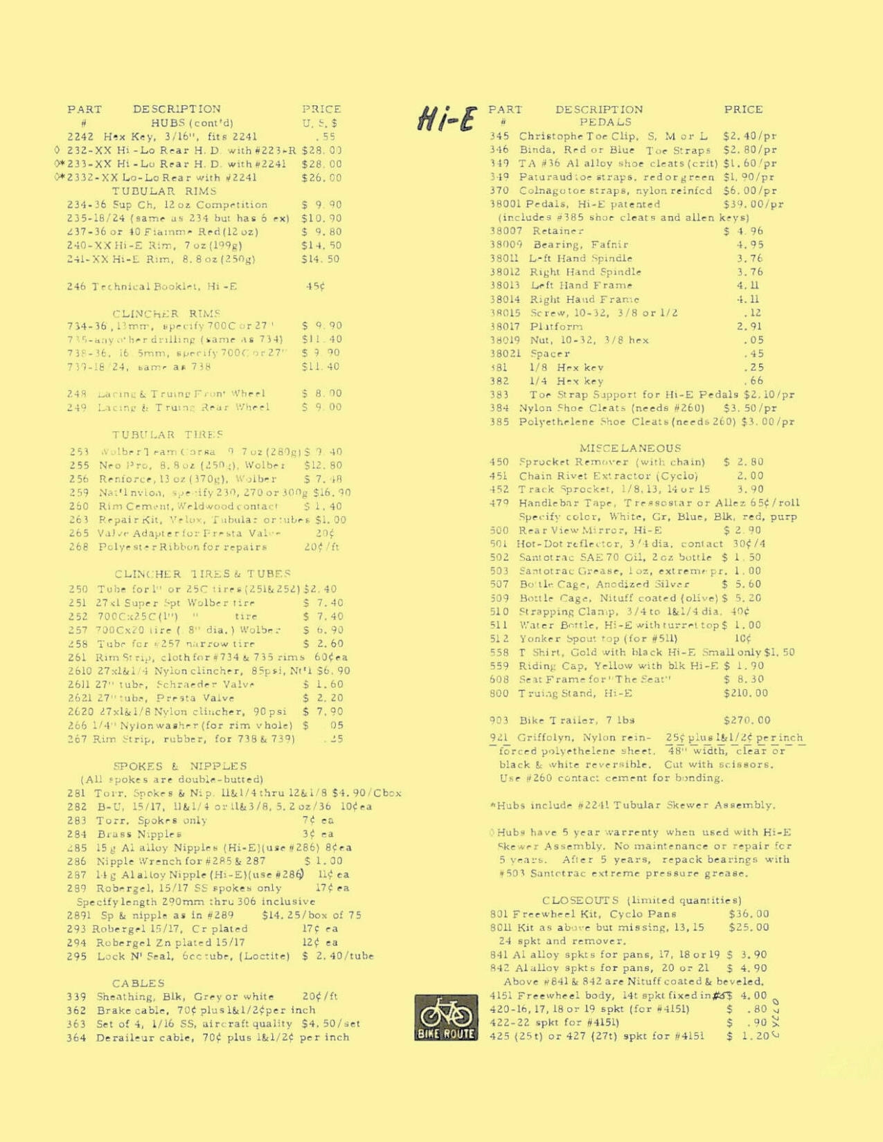 Hi-E parts list / price list (01-1979)