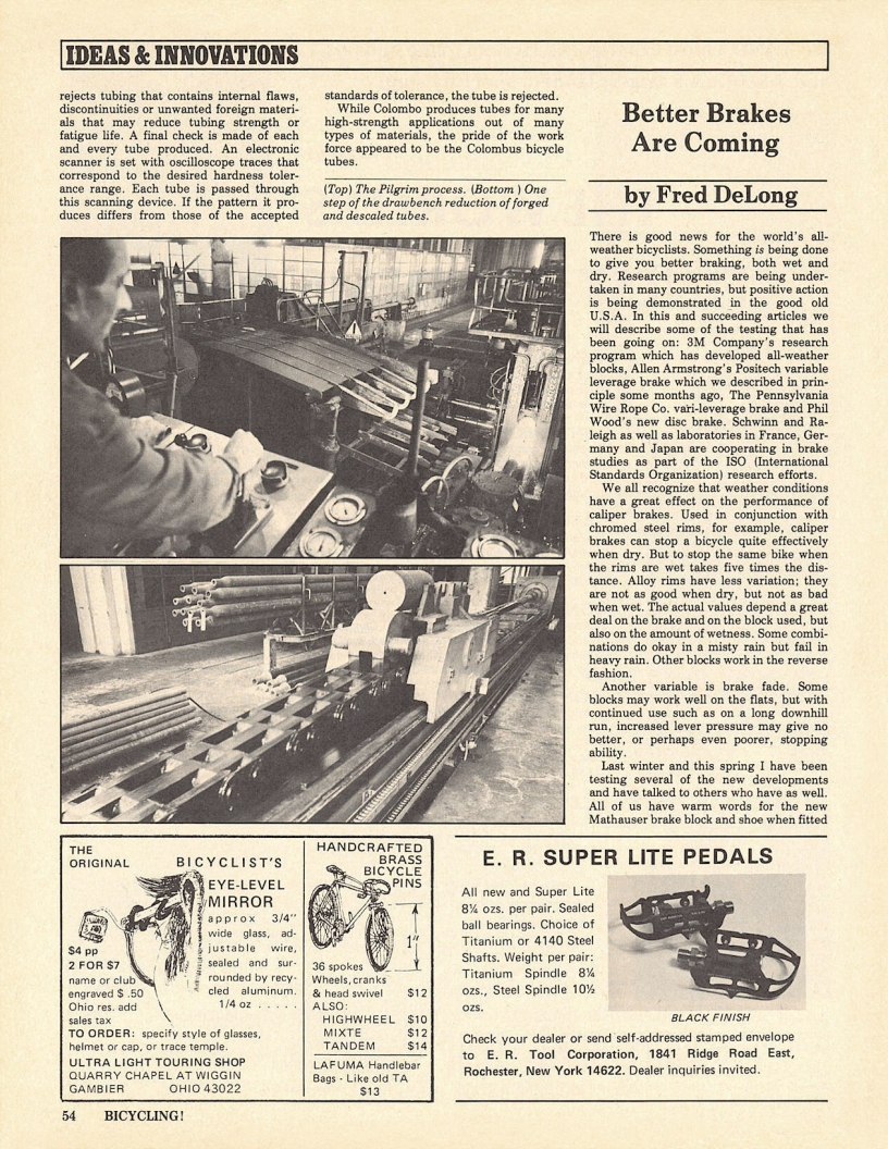 <------ Bicycling Magazine 07-1976 ------> Better Brakes Are Coming