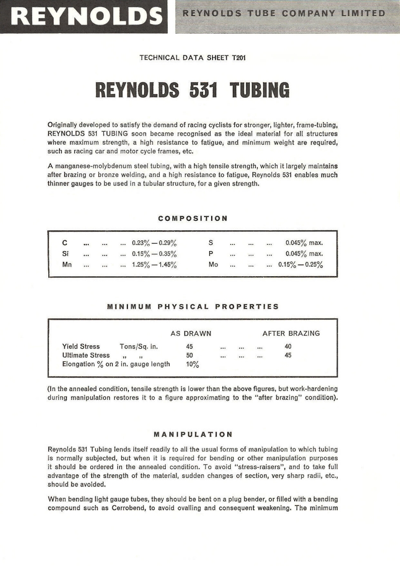 Reynolds Technical Data Sheet T201 (1974)