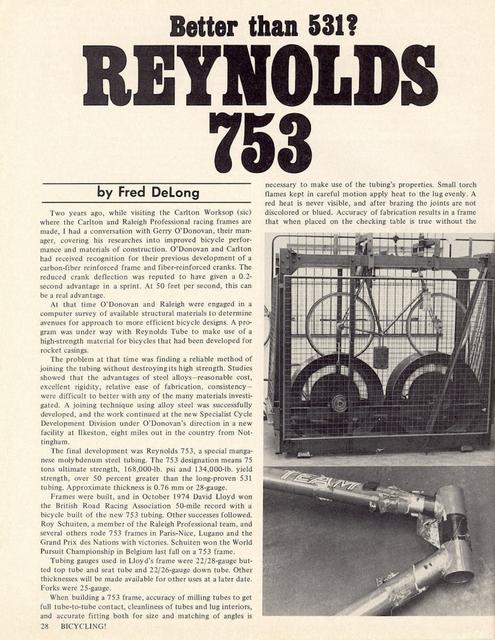 <------ Bicycling Magazine 03-1976 ------> Better Than 531? Reynolds 753