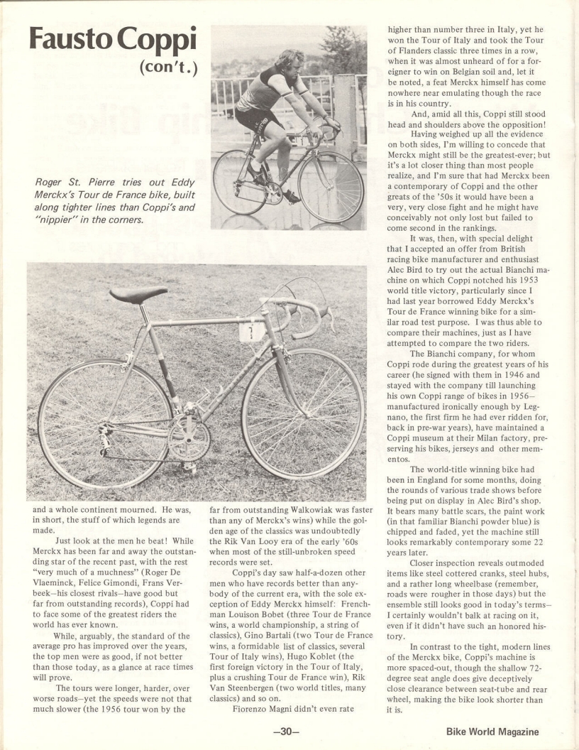 <---------- Bike World 12-1975 ----------> 1953 Fausto Coppi CdM Bianchi (Pelossi)