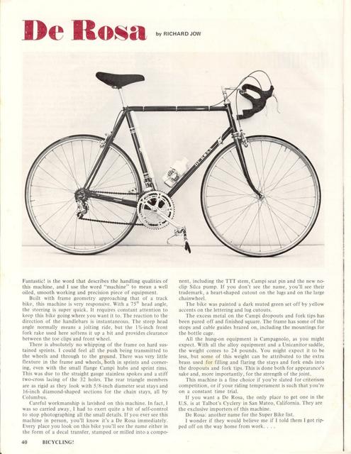 <------ Bicycling Magazine 01-1974 ------> De Rosa