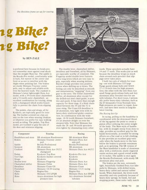 <------ Bicycling Magazine 06-1973 ------> Hetchin's Racing / Touring