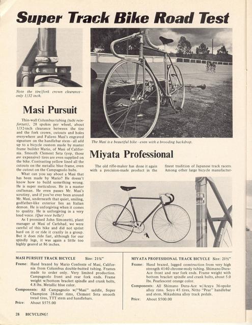 <-- Bicycling Magazine 07-1975 --> Super Track Bikes - Fuji / Kabuki / Masi / Miyata / Panasonic / Ron Cooper