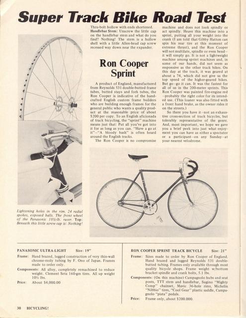 <-- Bicycling Magazine 07-1975 --> Super Track Bikes - Fuji / Kabuki / Masi / Miyata / Panasonic / Ron Cooper