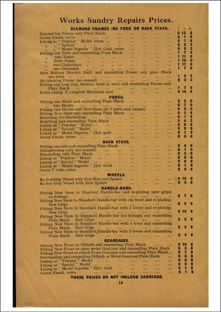 Raleigh spares price list (1928)