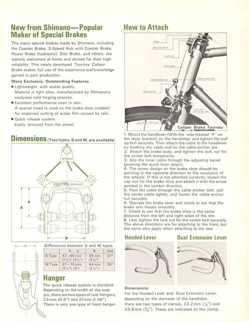 Shimano Tourney center-pull brake caliper brochure (10-1972)