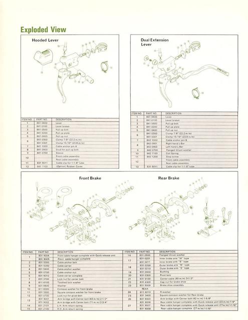 Shimano Tourney center-pull brake caliper brochure (10-1972)