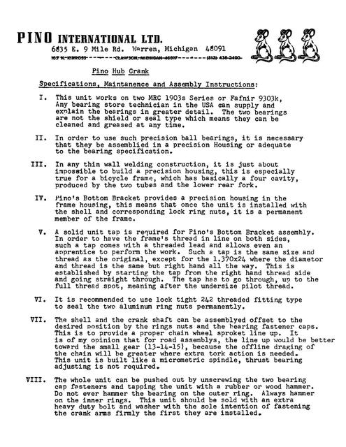 Pino Morroni Bottom Bracket Instructions (1973)