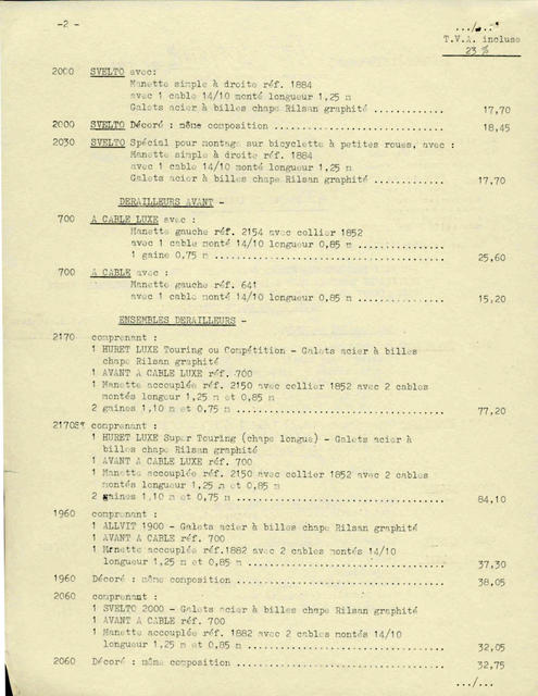 Huret price list (11-1970)