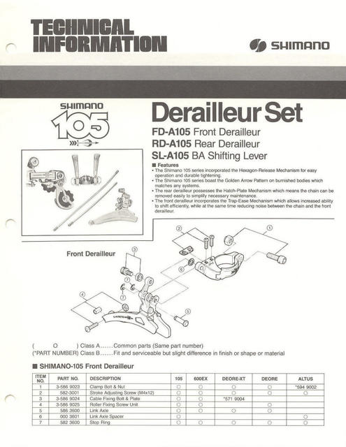 Shimano 105 technical information (1983)