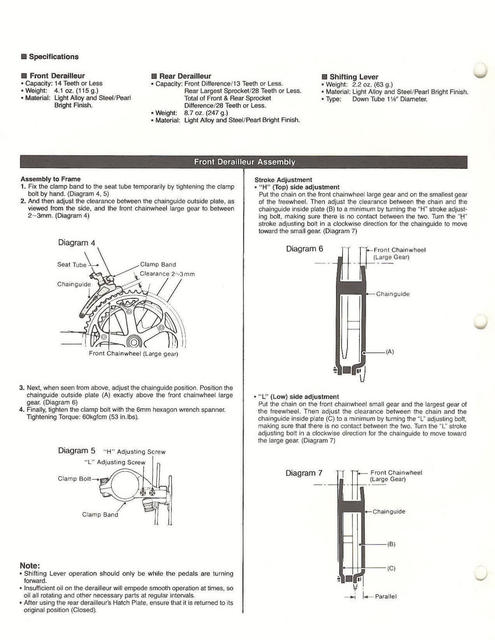 Shimano 105 technical information (1983)