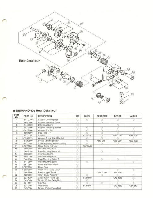 Shimano 105 technical information (1983)