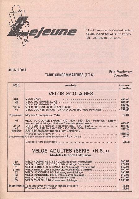 Lejeune price list (06-1981)