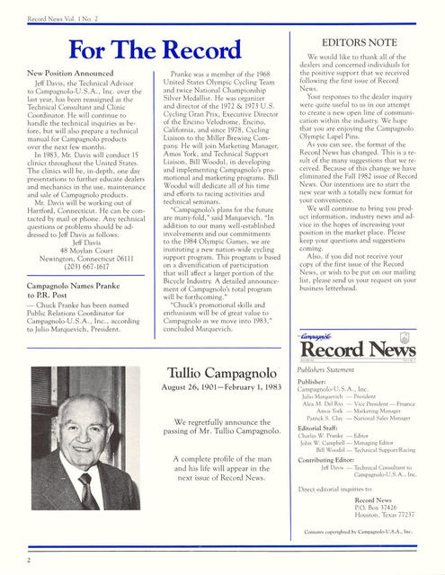 Campagnolo Record News -----------------> Volume 1 / Number 2 (02-1983)