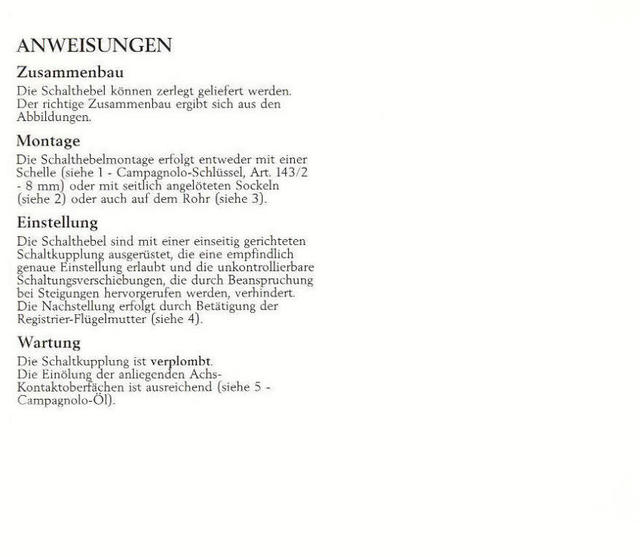 Campagnolo Record shift levers instructions (1987)