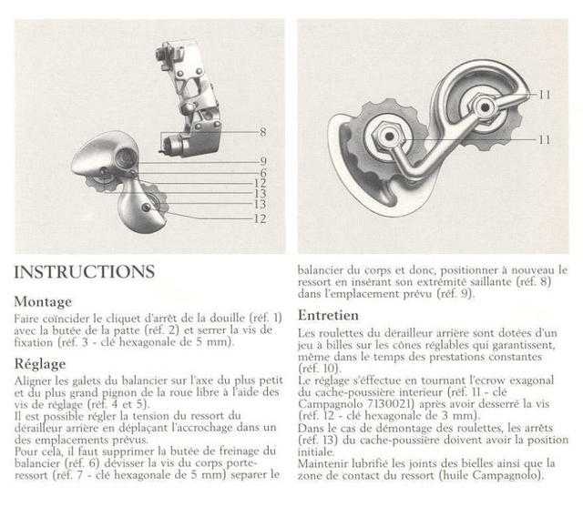 Campagnolo Record rear derailleur instructions (1987)