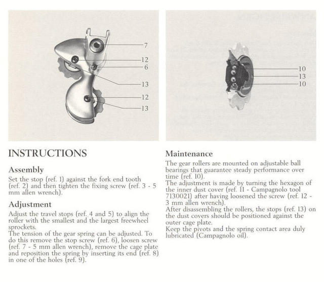 Campagnolo Record rear derailleur instructions (1987)