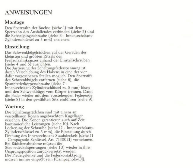 Campagnolo Record rear derailleur instructions (1987)