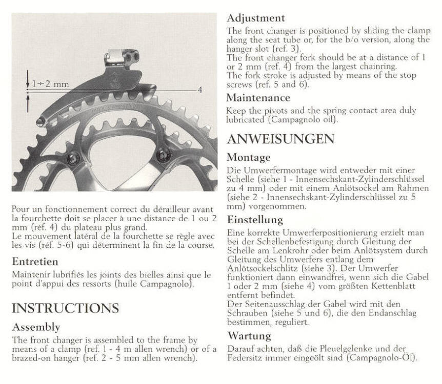 Campagnolo Record front derailleur instructions (1987)