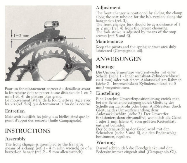 Campagnolo Record front derailleur instructions (1987)