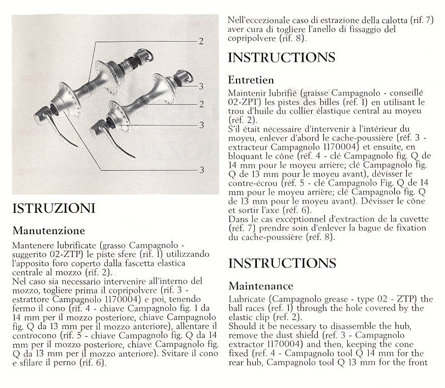 Campagnolo Record hubset instructions (1987)