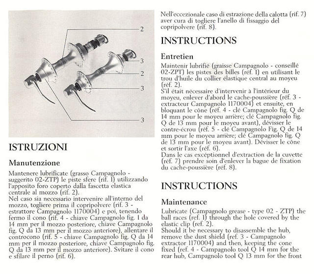 Campagnolo Record hubset instructions (1987)