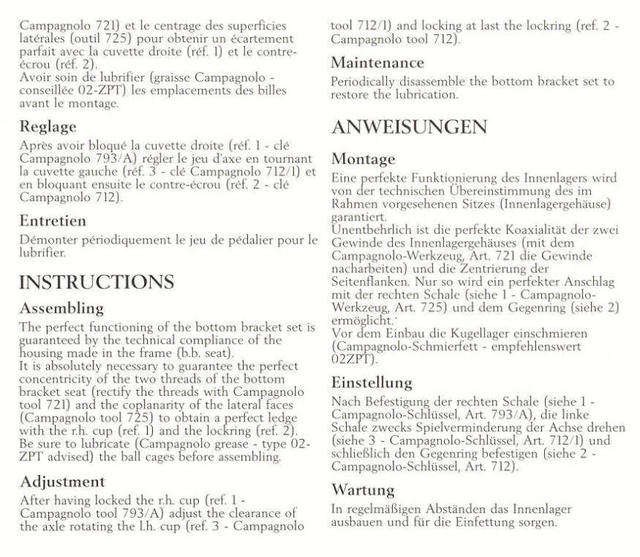 Campagnolo Record bottom bracket instructions (1987)