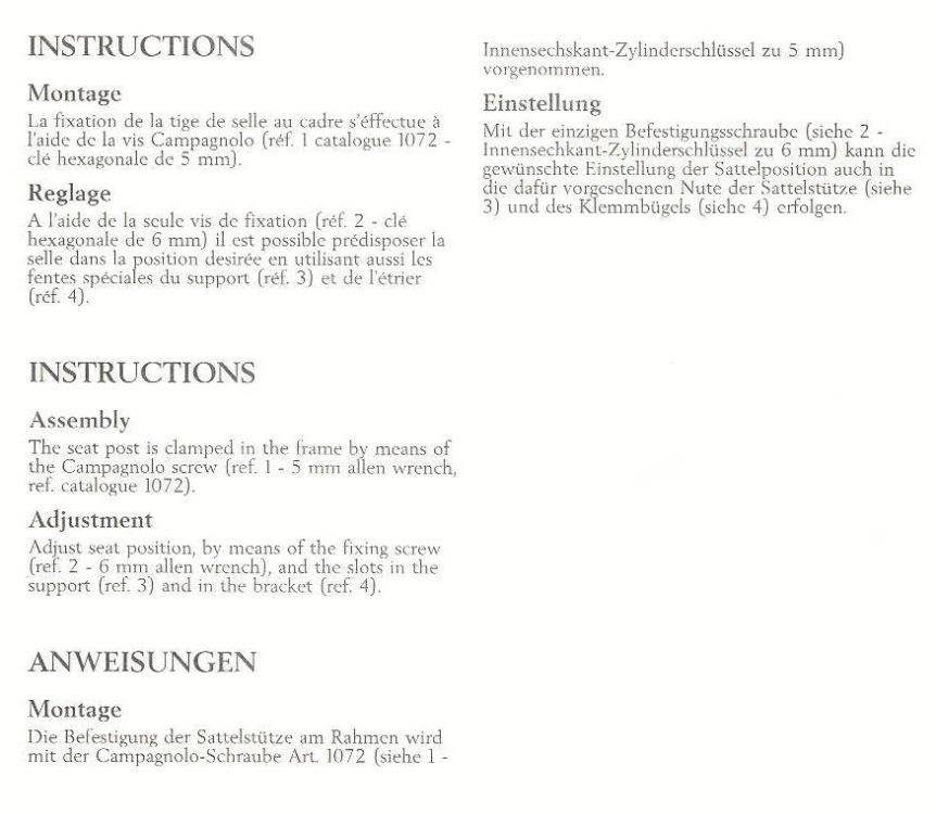 Campagnolo Record seat post instructions (1987)