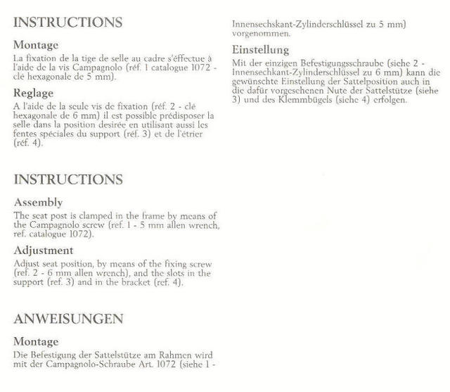Campagnolo Record seat post instructions (1987)