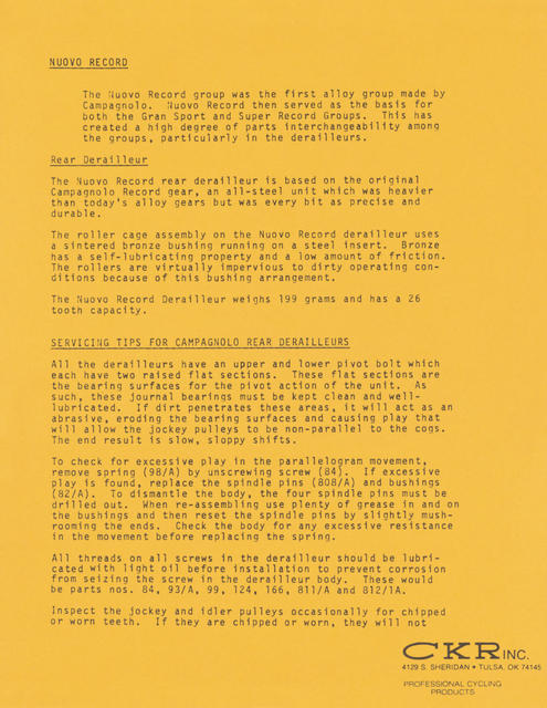 Campagnolo technical notes - CKR (1980)