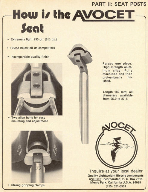 Avocet saddle / seat post advertisement (04-1977)