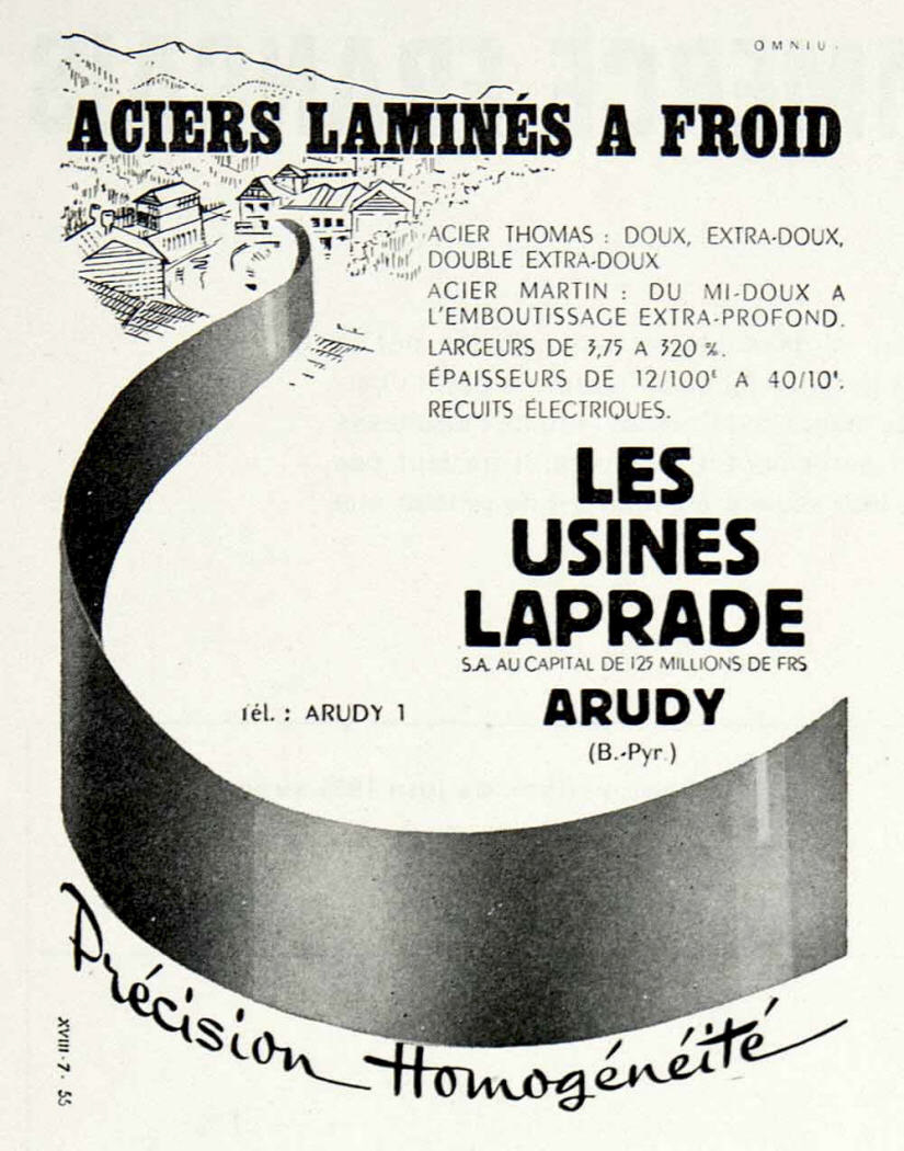 Usines Laprade / Arudy advertisement (1955)