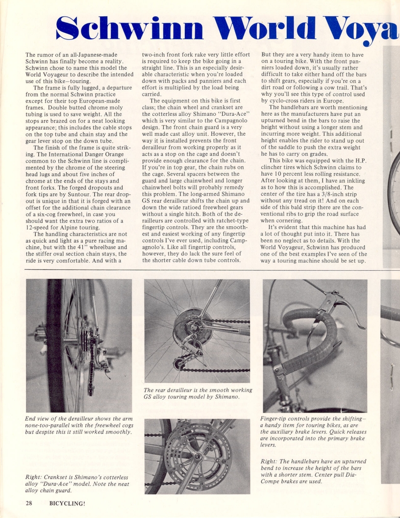 <------ Bicycling Magazine 05-1973 ------> Schwinn World Voyageur
